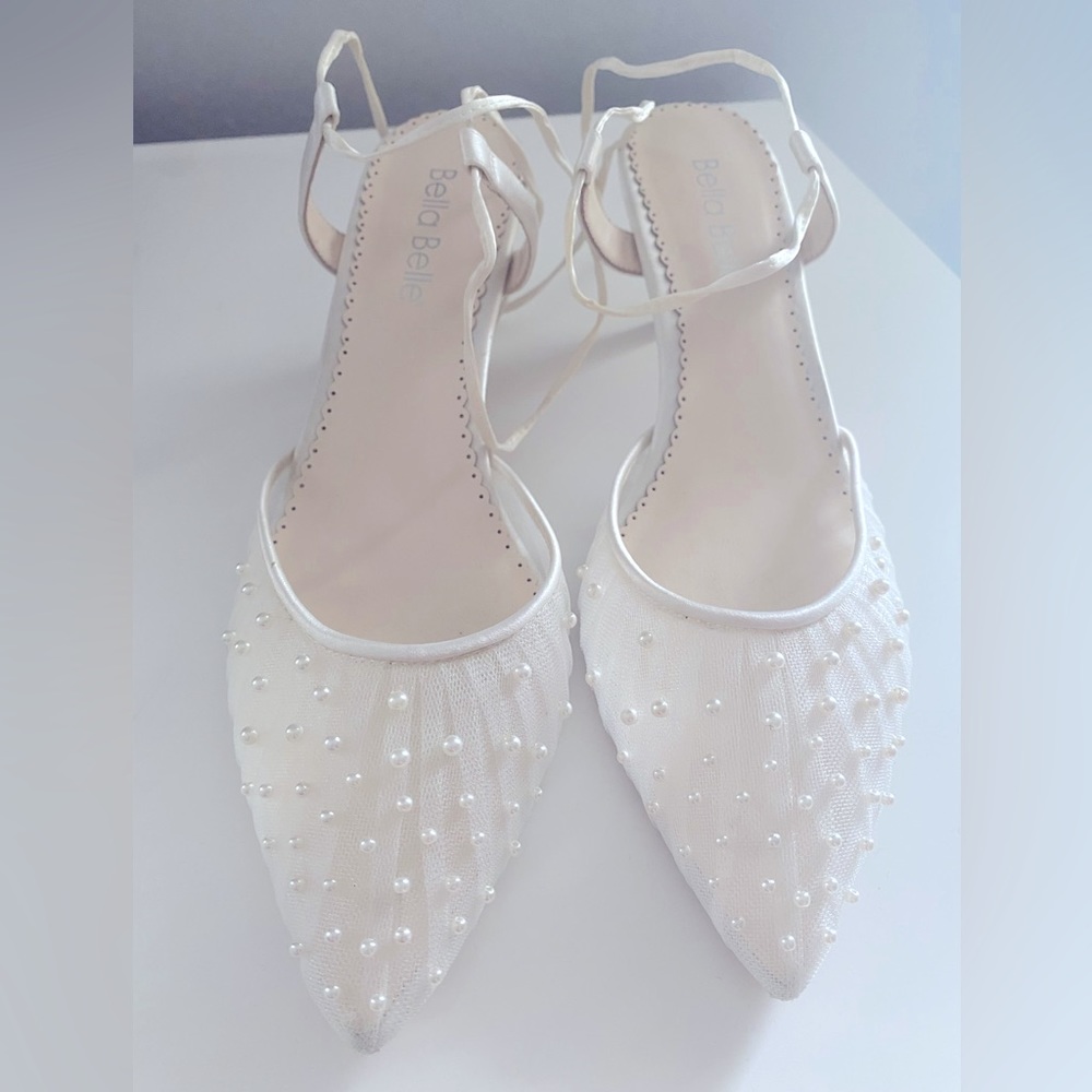 BHLDN x Bella Belle Pleated Tulle Pearl Kitten Heels